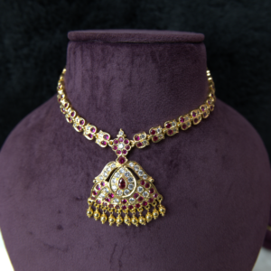 SH 043 White & Red stone Short Necklace