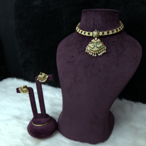 AD 028 Green Stone & Pearls Addige With Earrings