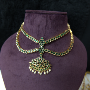 SH 050 Double Line Green Stone Necklace