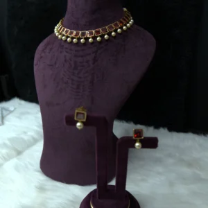 SN 055 Brown Cut Stone Necklace With Earrings