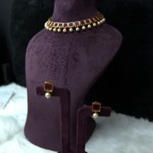 SN 057 Rudy Cut Stone Necklace With Earrings