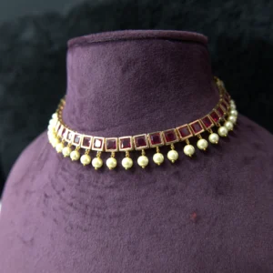SN 059 Ruby Cut Stone Necklace With Earrings
