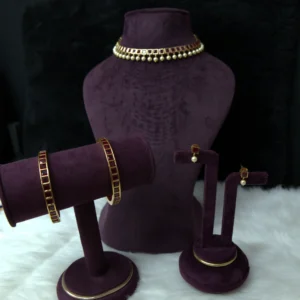 SN 060 Short Red Stone Necklace Combo Set