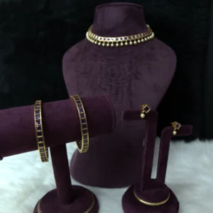SN 063 Purple Stone Necklace With Earrings & Bangels